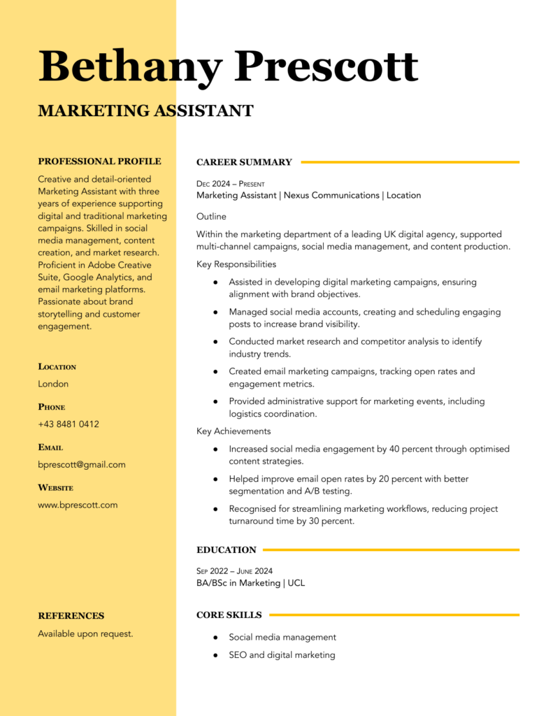Marketing blank CV template