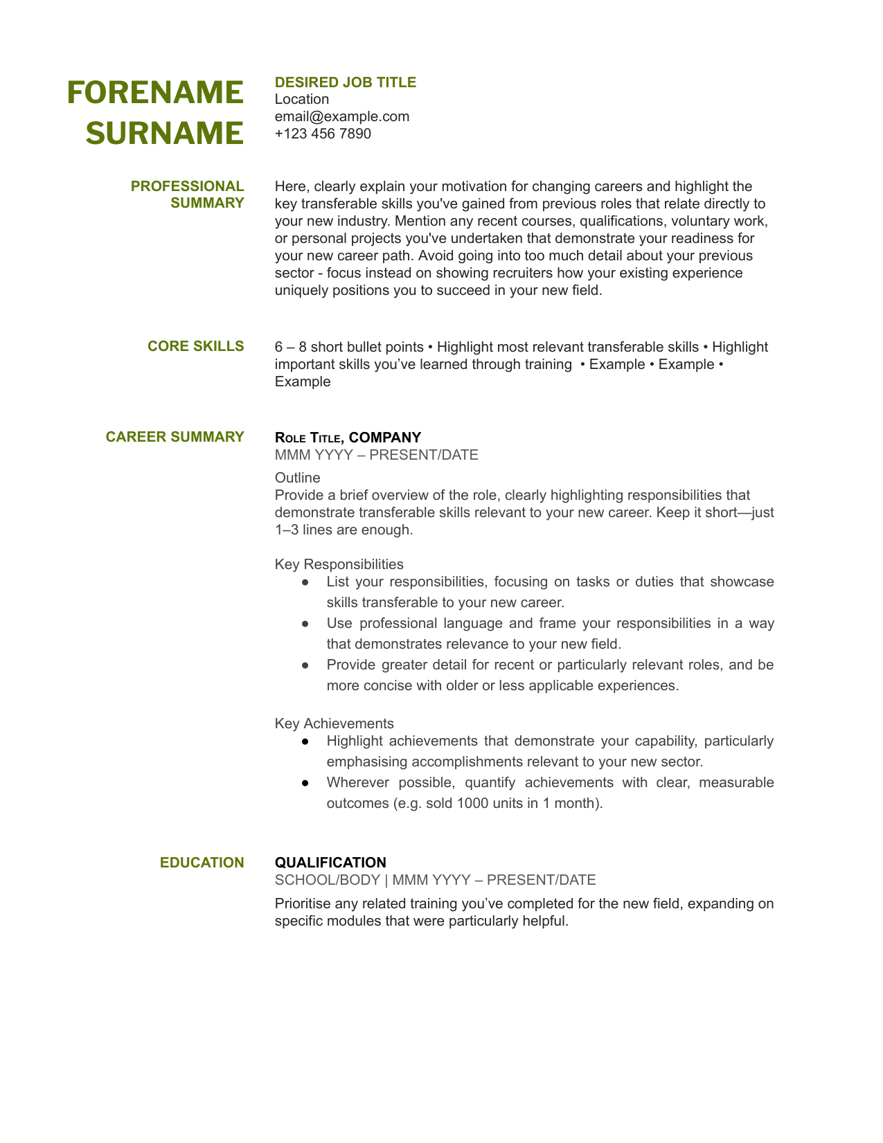 Career Change CV