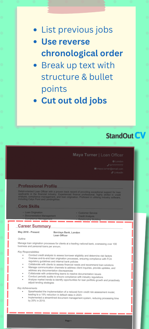 CV work experience
