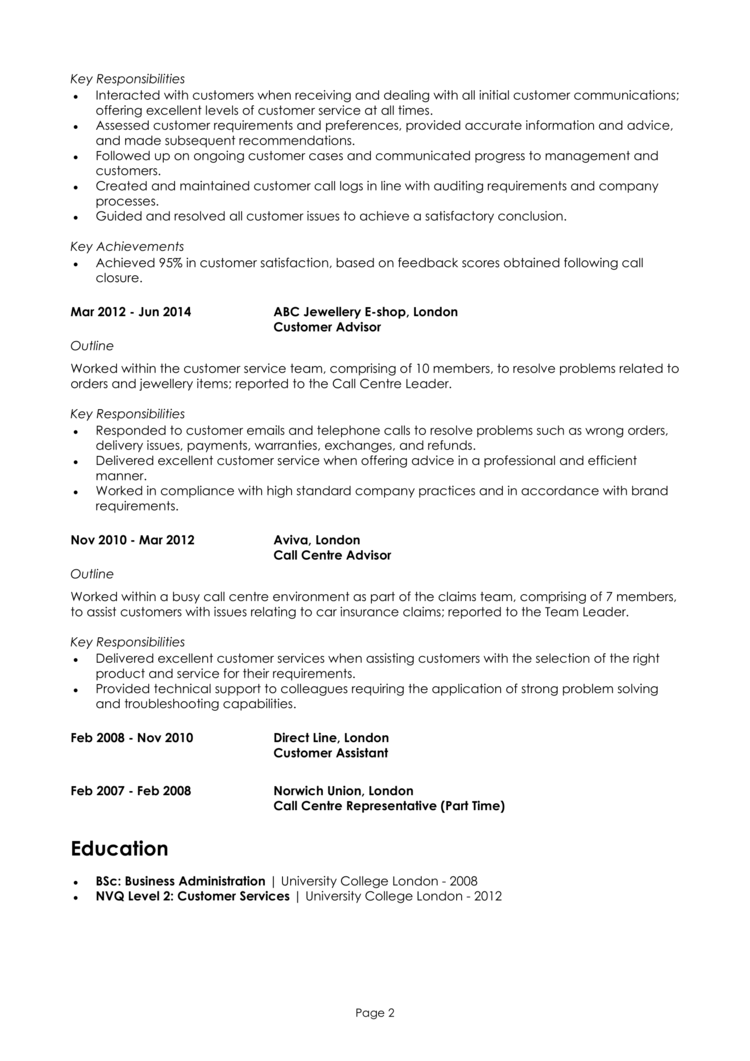 Call Centre CV-2
