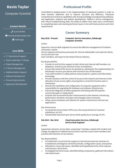 Computer science CV examples