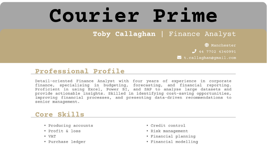CV font - Courier Prime