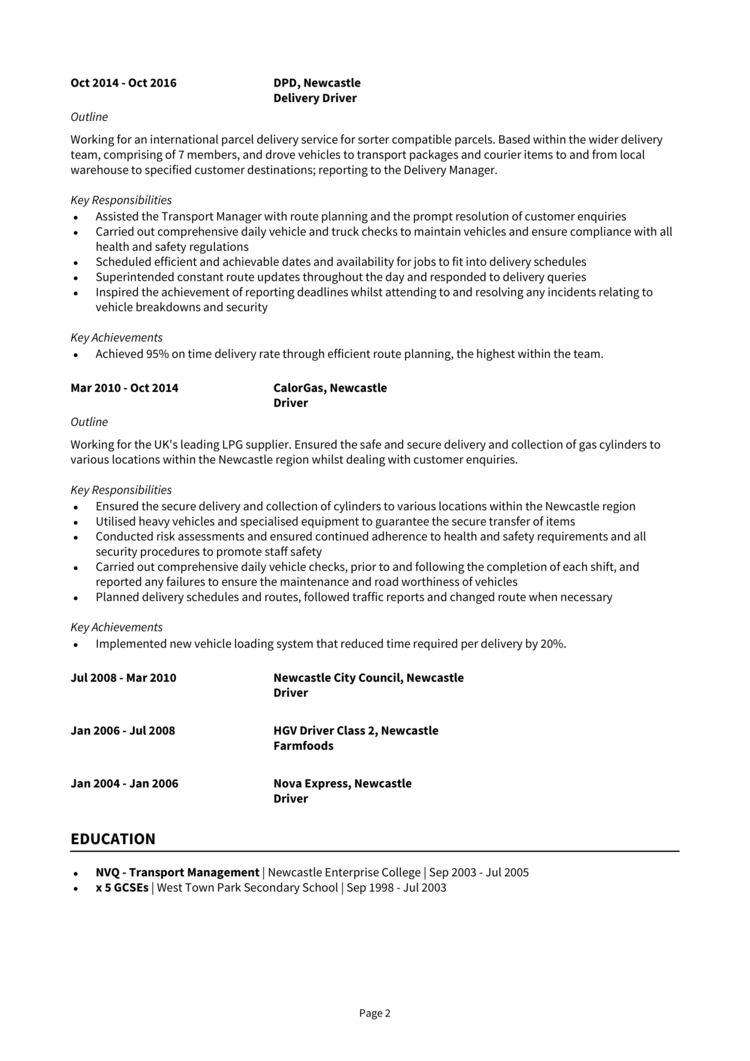 Delivery Driver CV-2