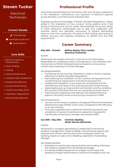 Electrician CV examples