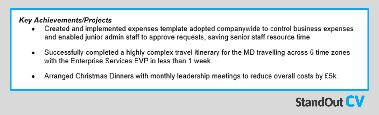 Executive assistant achievements
