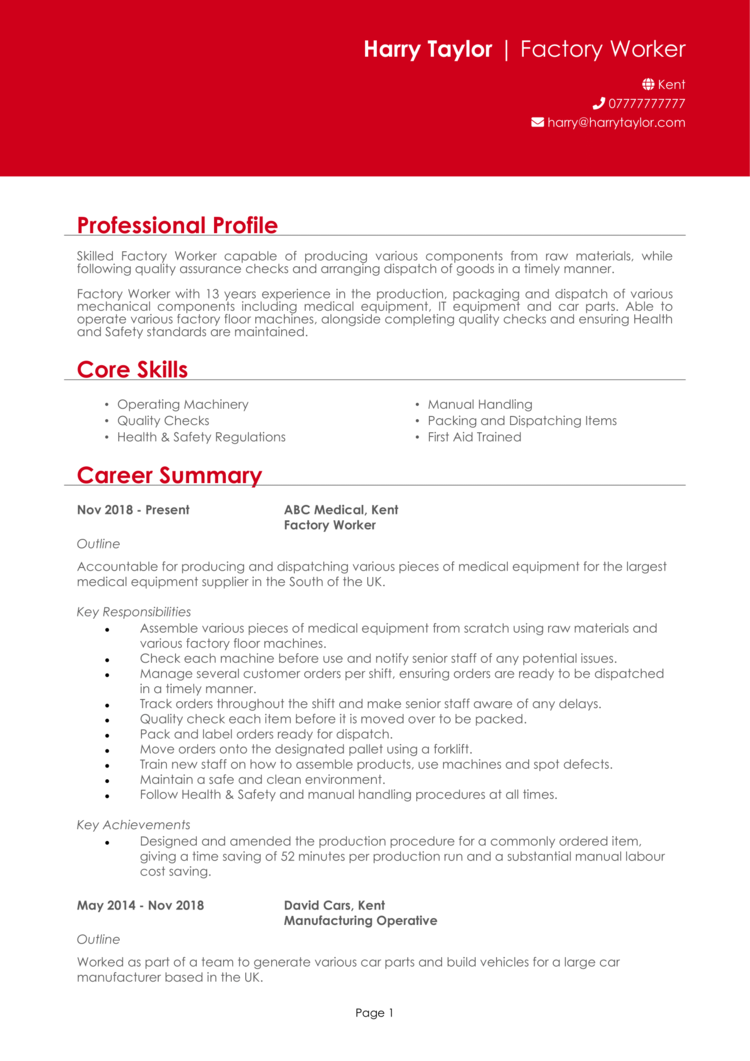 Factory Worker CV-1 Factory Worker CV