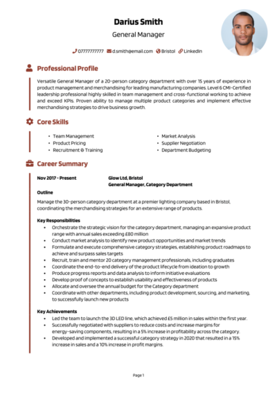 General manager CV examples