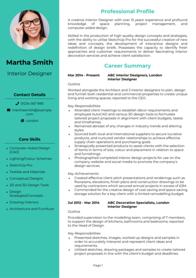 Interior Designer CV examples