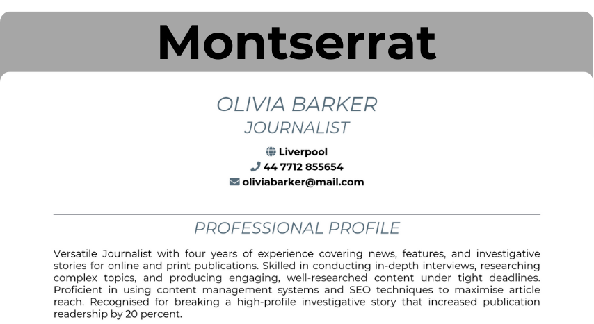 CV font - Montserrat
