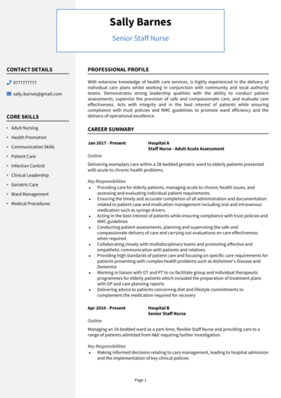 Nursing CV examples