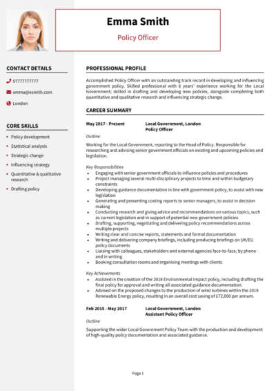 Policy Officer CV example