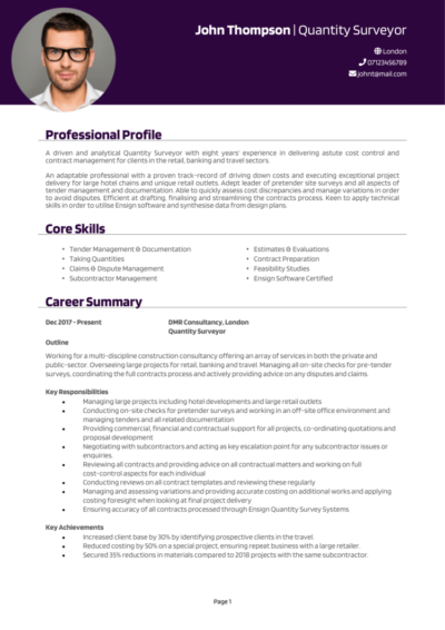 Quantity surveyor CV examples