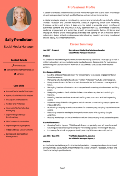 Social media manager CV examples