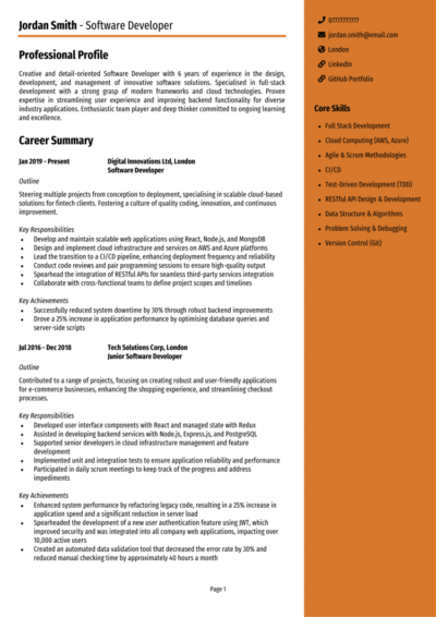 Software Developer CV examples