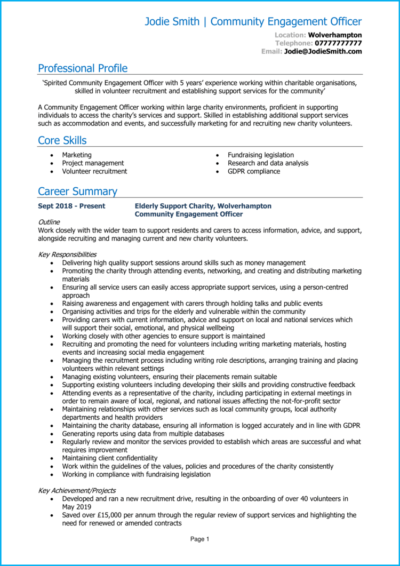 Community engagement officer CV example