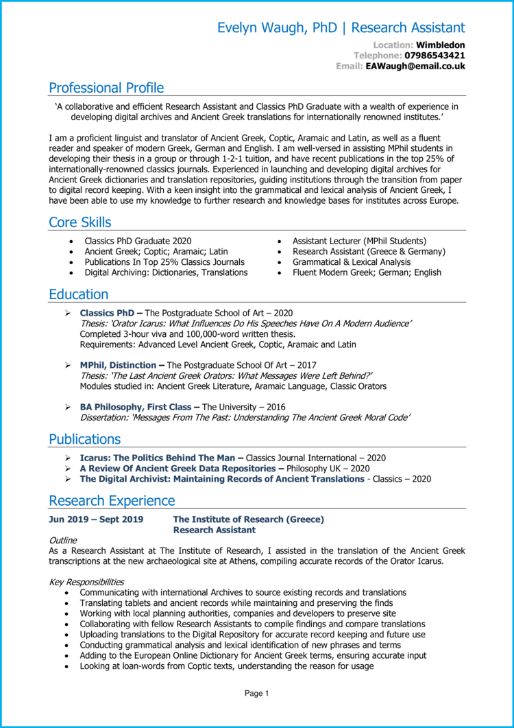 PhD Graduate CV 1 - page 1