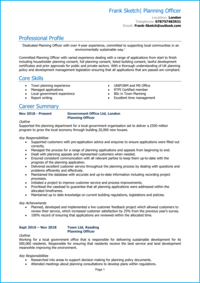 Planning Officer CV example