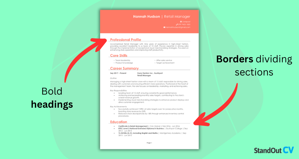 Use bold headings and borders