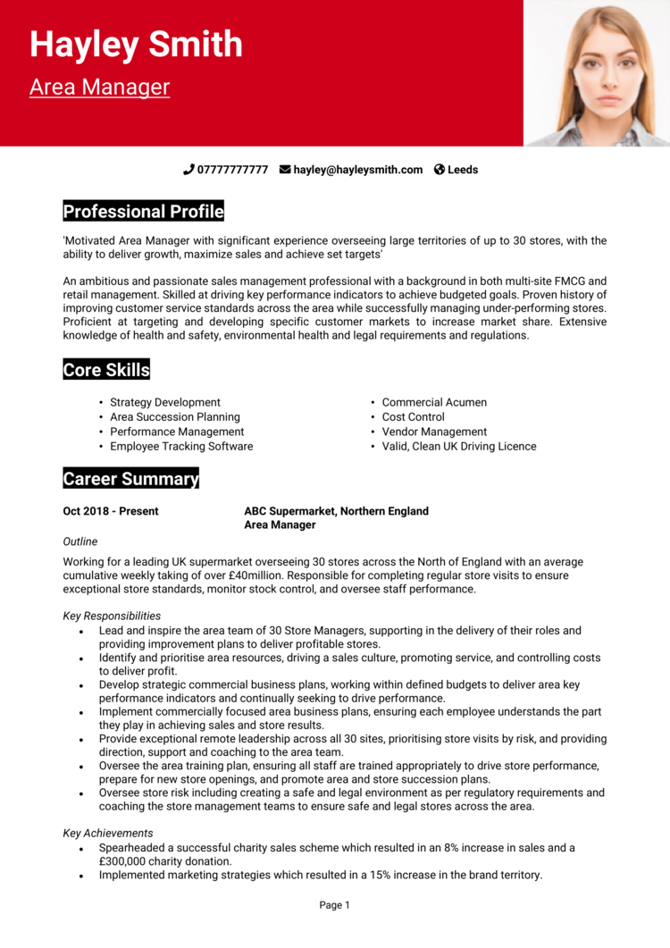 Area Manager CV-1 Area Manager CV-1