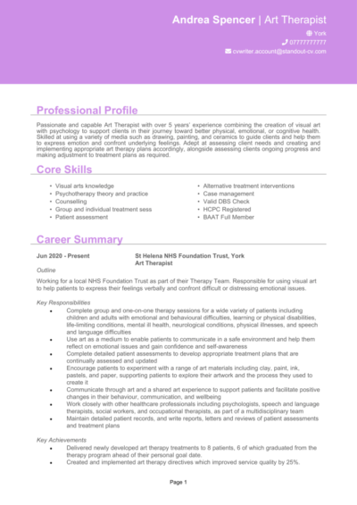 Art Therapist CV example