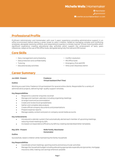 Stay at Home Mum CV example