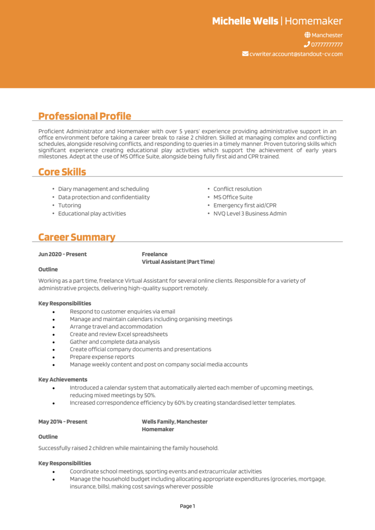Stay at Home Mum CV