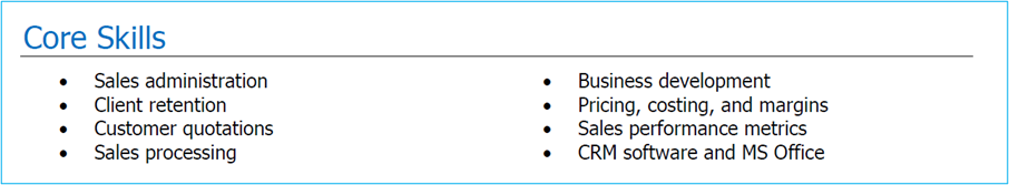 Admin CV skills section