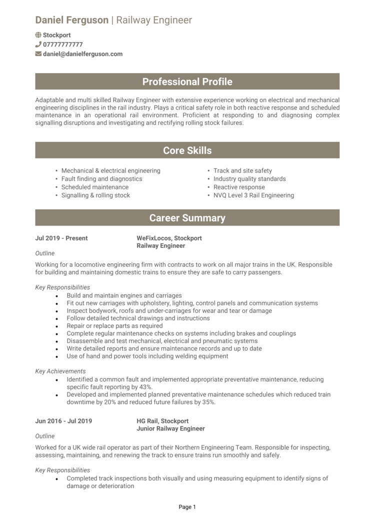 Railway Engineer CV