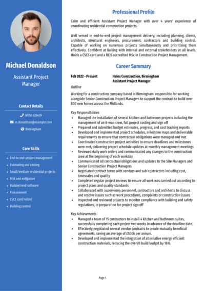 Assistant Project Manager CV example