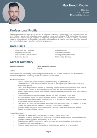 Courier CV example