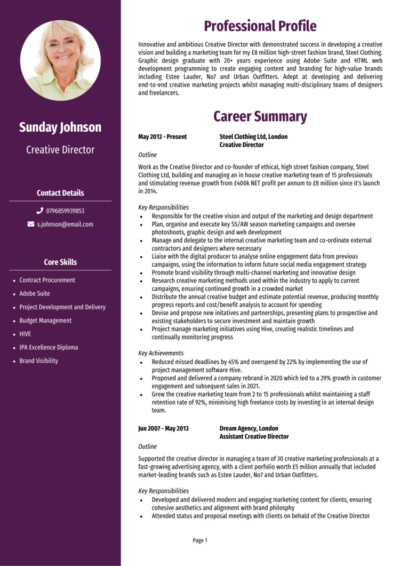 Creative Director CV examples