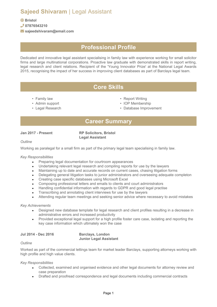 Legal Assistant CV