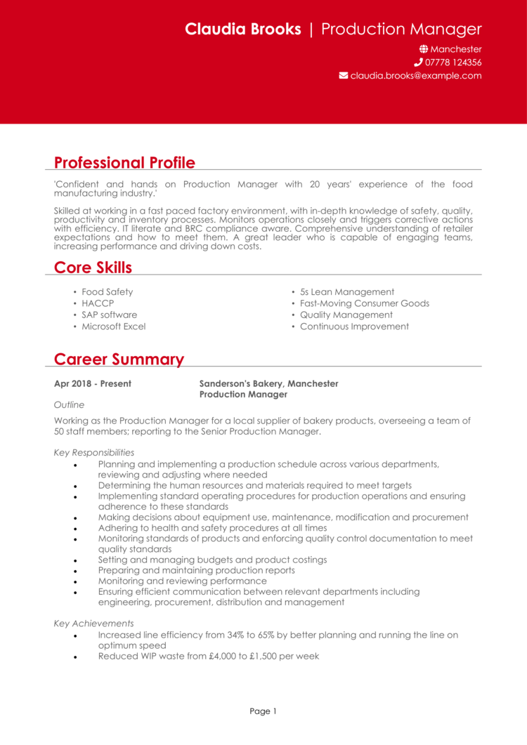 Production Manager CV