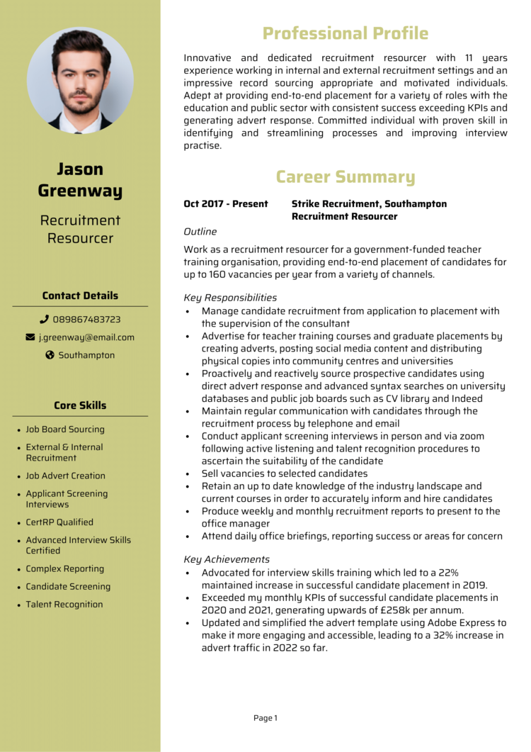 Recruitment Resourcer CV