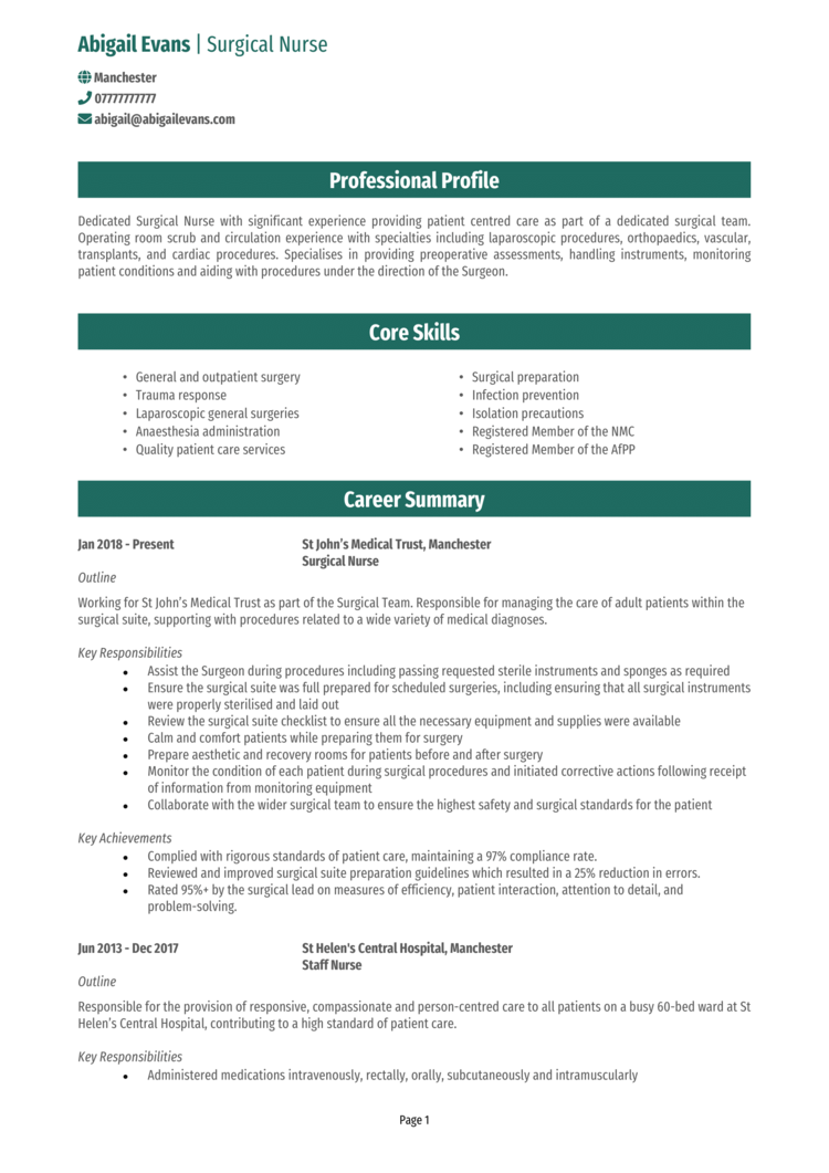 Surgical Nurse CV