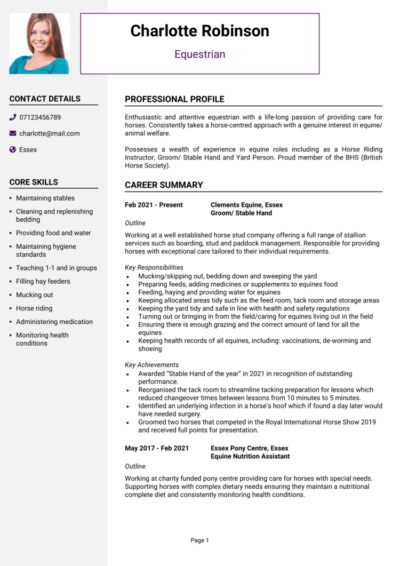 Equestrian CV example