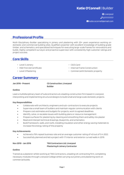 General Builder CV example