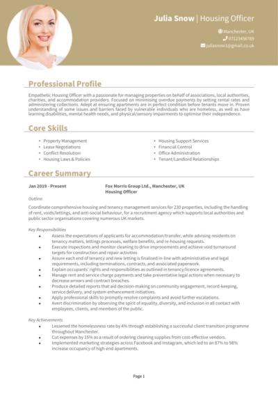 Housing Officer CV example