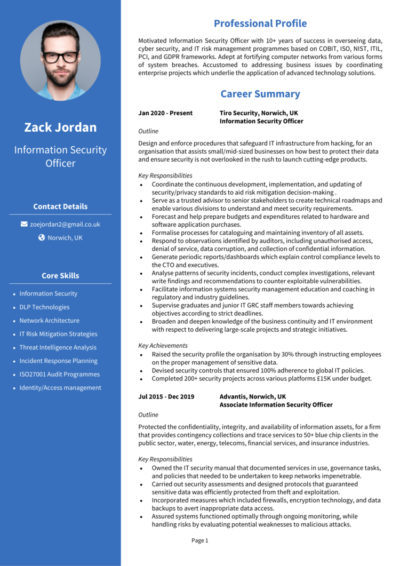 Information Security Officer CV example