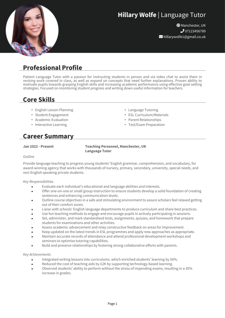 Language Tutor CV