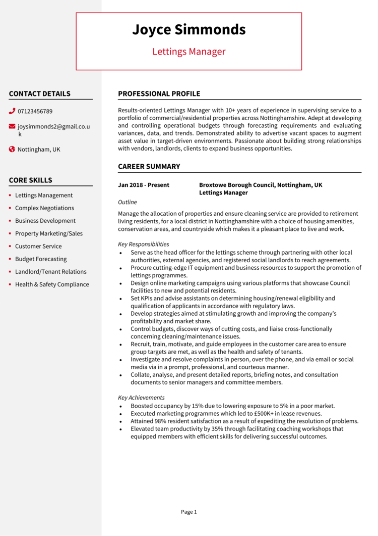 Lettings Manager CV