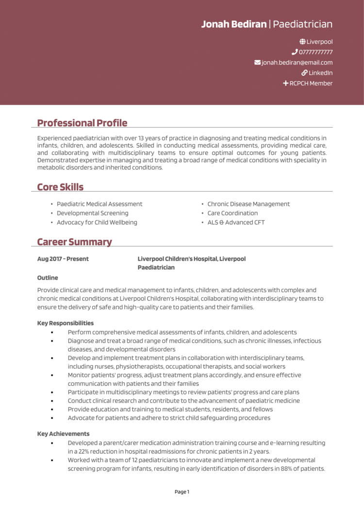 Paediatrician CV