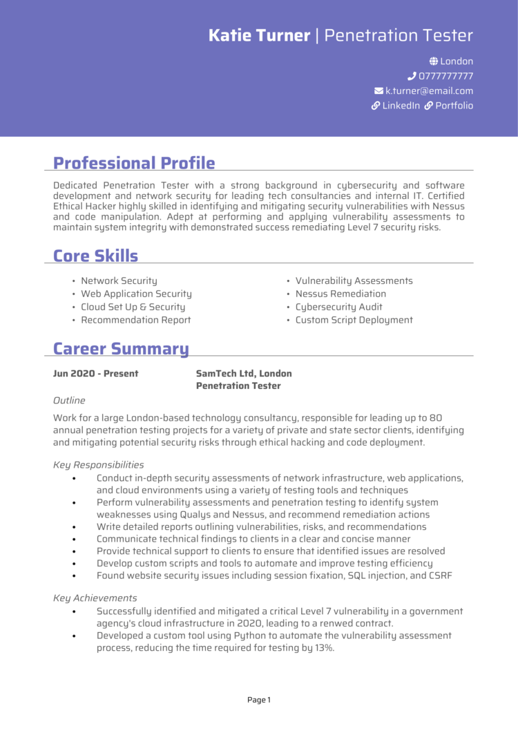 Penetration Tester CV