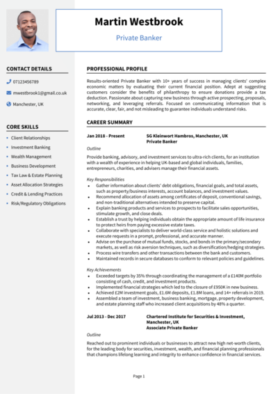 Private: Banking and Finance CV examples