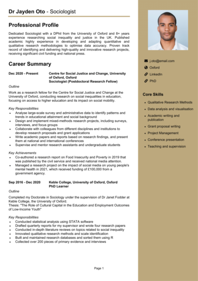 Sociologist CV example