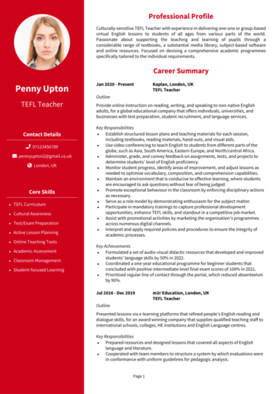 TEFL CV example