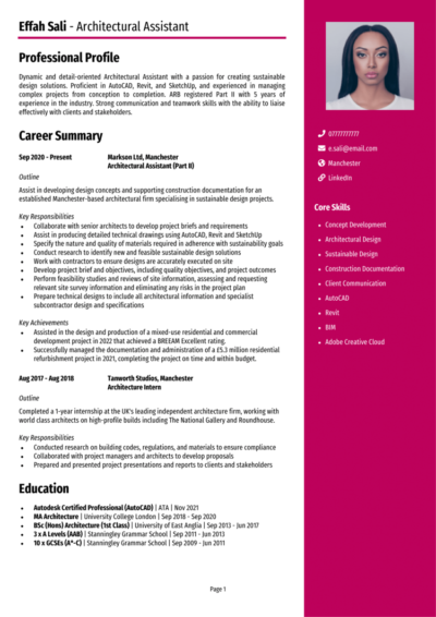 Architectural Assistant CV example