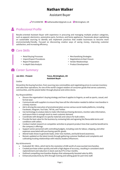 Assistant Buyer CV example