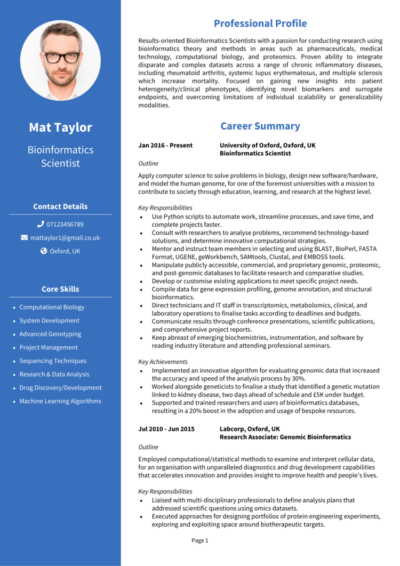 Bioinformatics CV example