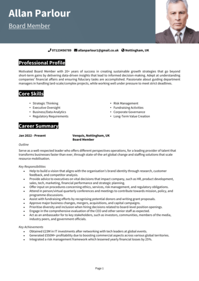 Board Member CV example